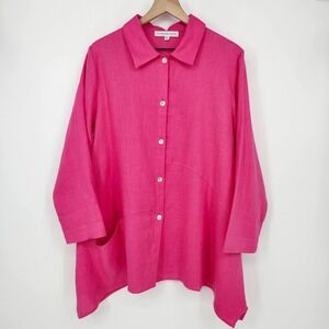Christopher Calvin Pink Linen Tunic Top Womens‎ XL Lagom Lagenlook Minimalist
